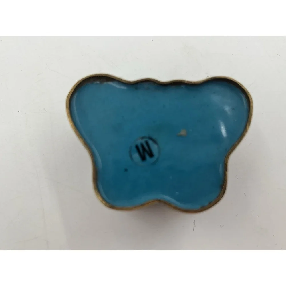 Cloisonne Pill Box Trinket Candle Metal Container  BUTTERFLY Design Multicolor